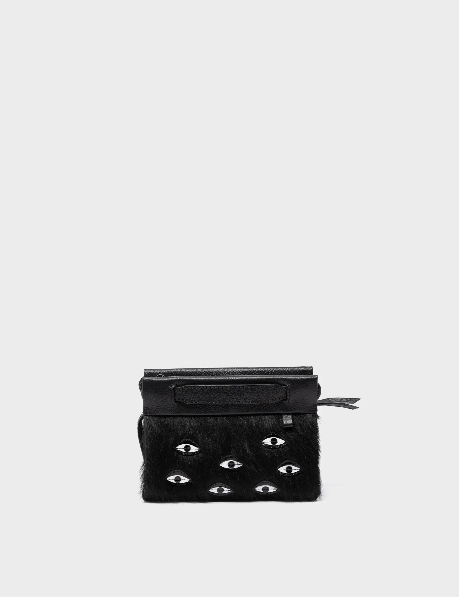 Vali Crossbody Micro Black Leather Bag - Eyes Applique Adjustable Handle - Image 3