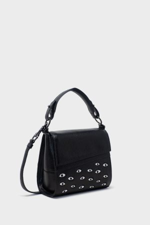 Anastasio Micro Crossbody Handbag Black Leather - All Over Eyes Embroidery
