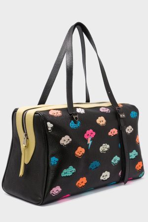 Esther Large Black Duffle Bag - Happy Clouds Design