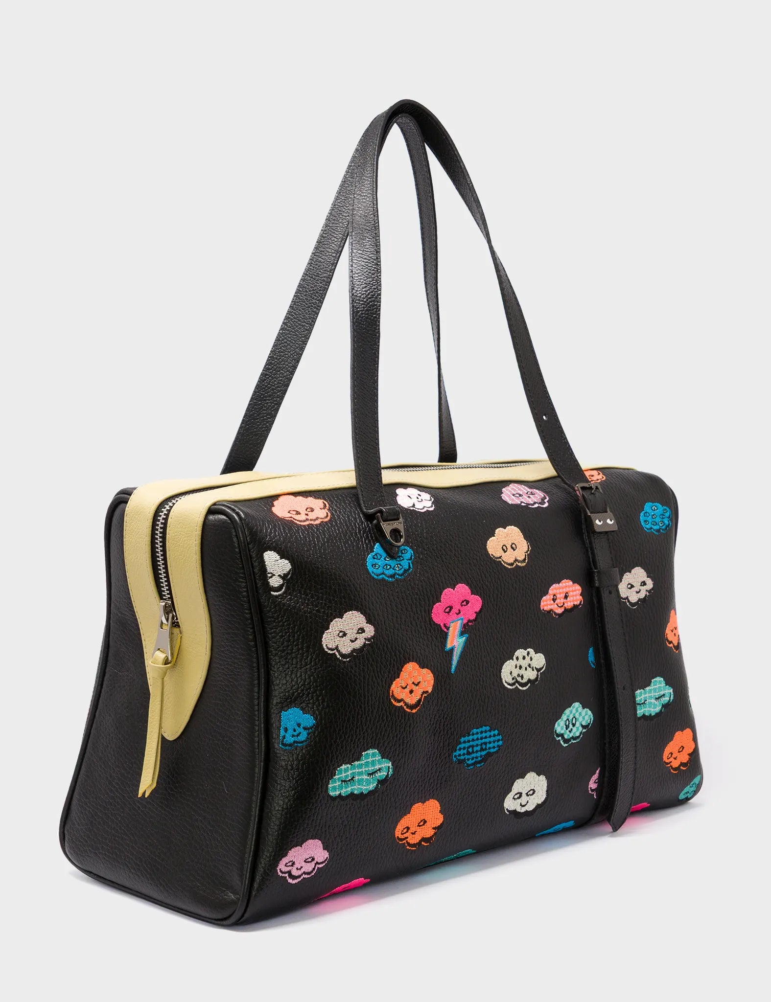 Esther Large Black Duffle Bag - Happy Clouds Design