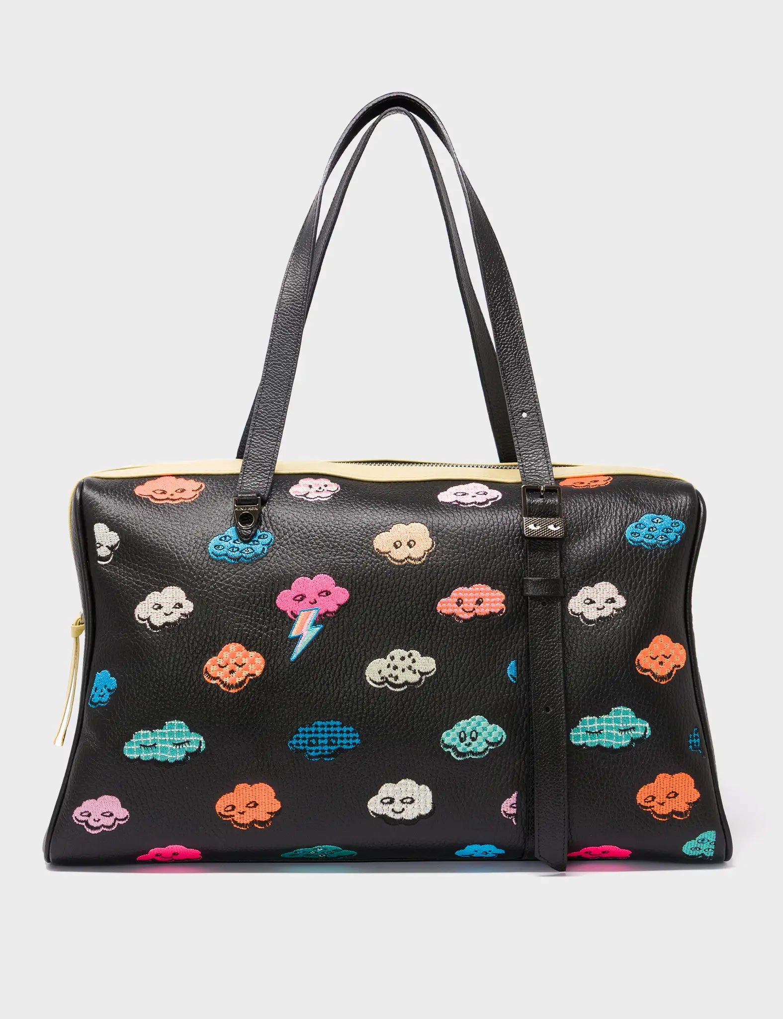 Esther Large Black Duffle Bag - Happy Clouds Design - Image 3