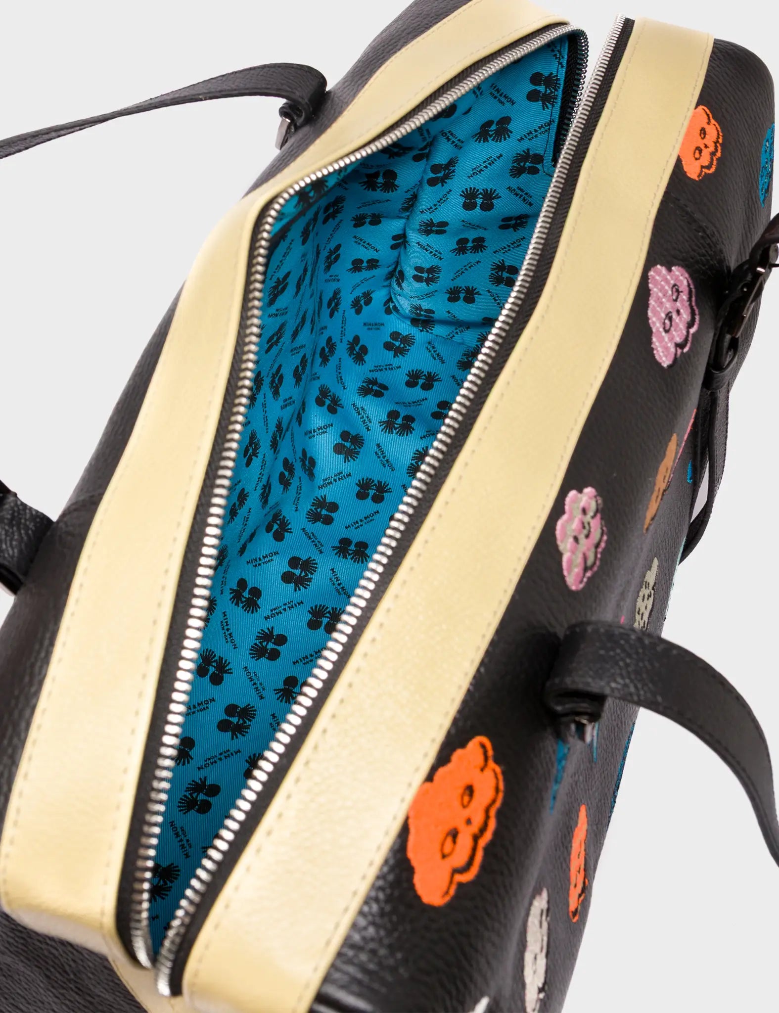 Esther Large Black Duffle Bag - Happy Clouds Design - Image 6